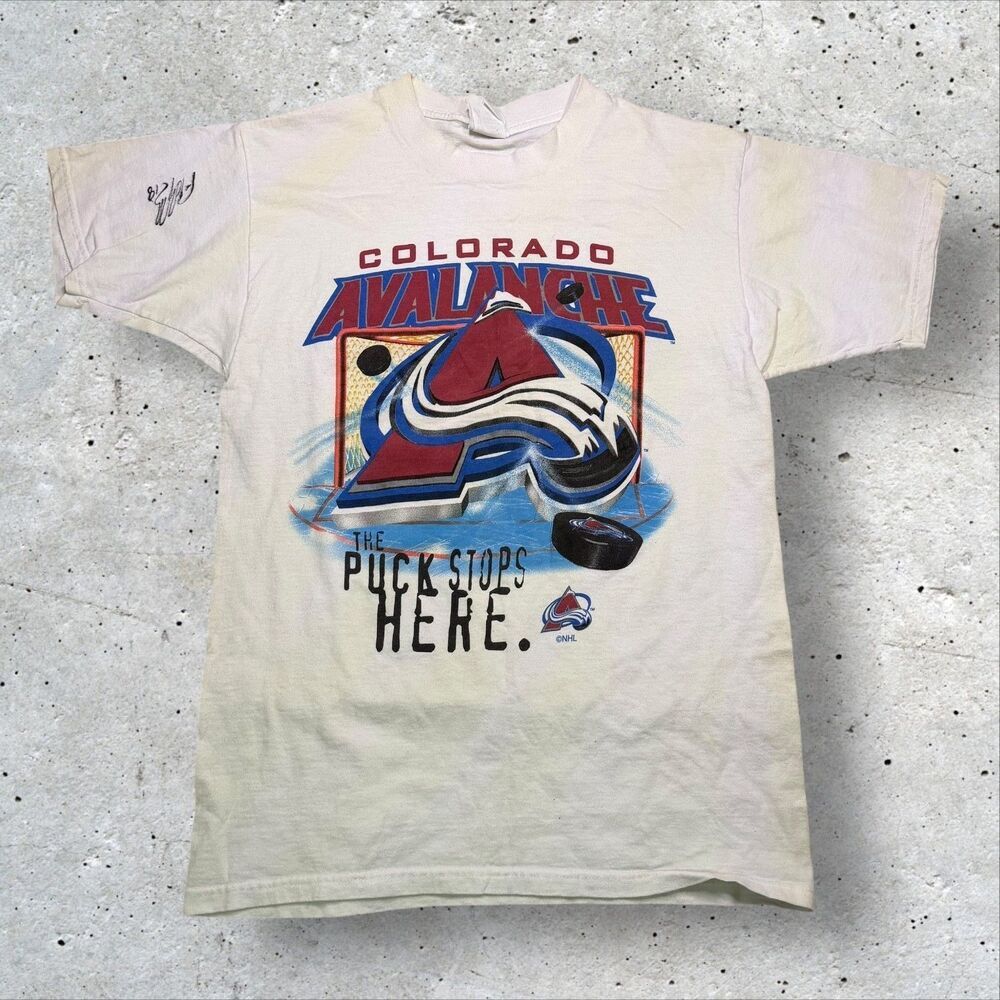 Vtg Colorado Avalanche NHL T-Shirt College Concepts Signed Adam Deadmarsh Sz M